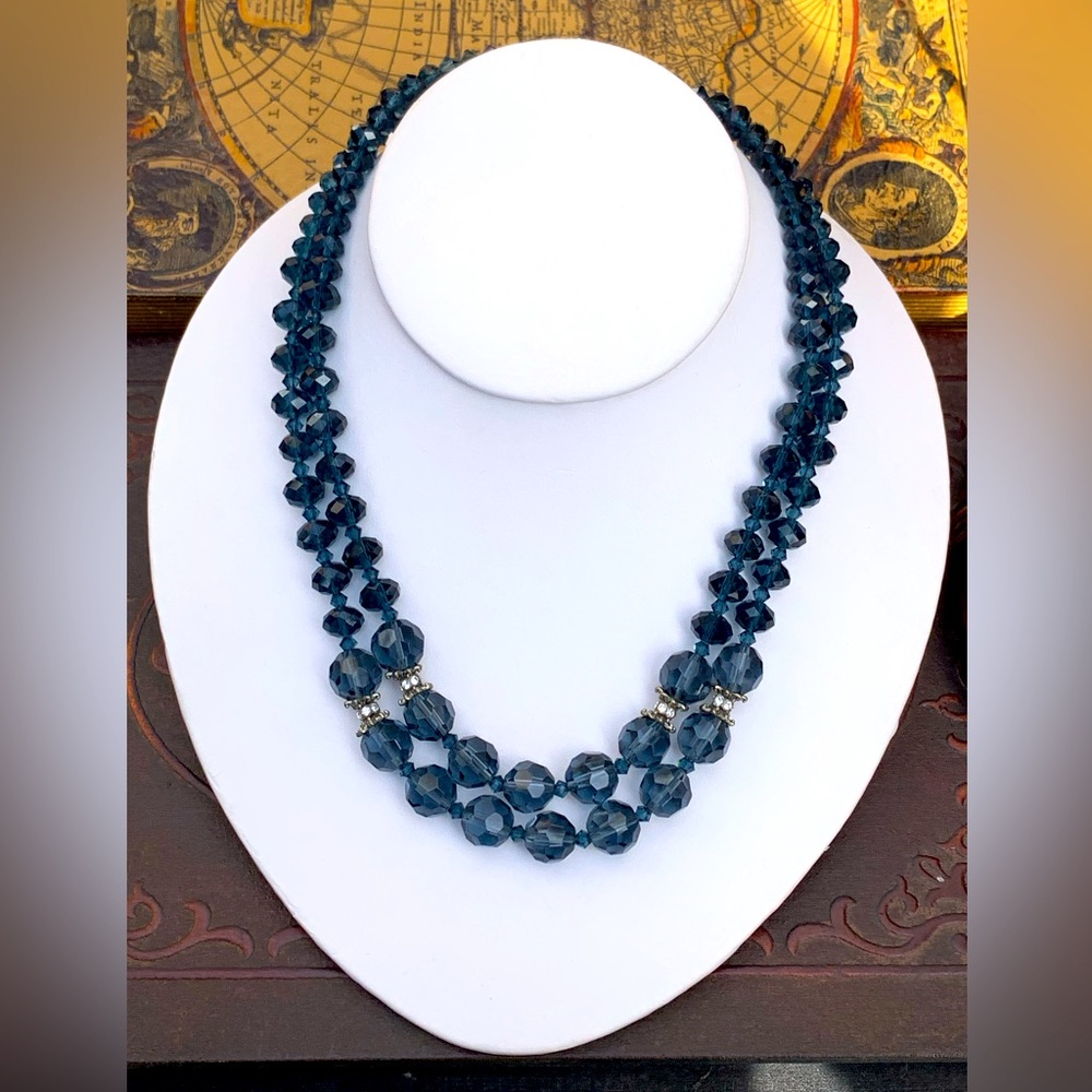 Navy Crystal Retro Necklace
